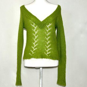 One Step Up V-Neck Green Sweater - XL